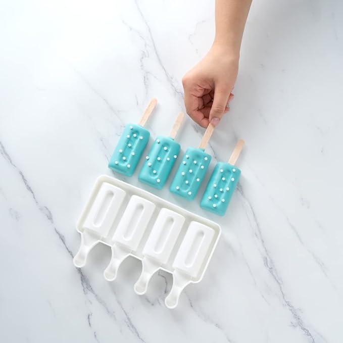 Pastry Tek 4 Cavities Popsicle Mold, 1 Cylinder Cakesicle Mold - Flexible, Freezable, White Silicone Cake Popsicle Mold, Easy Release, For Baking - Restaurantware