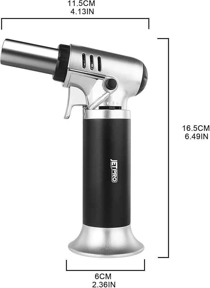 Butane Torch Lighter Refillable with Adjustable Flame Kitchen Torch for Creme Brulee Baking BBQ Cooking Soldering One Hand Operation with Fuel Window Safety Lock (Butane Gas Not Included)