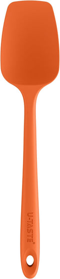 U-Taste Silicone Cooking Spoon Spatula: 480ºF Heat Resistant Food Grade 11.38" Flexible Rubber Kitchen Spoonula, Seamless Pastry Bowl Scraper for Mixing Stirring Scraping in Nonstick Cookware (Orange)