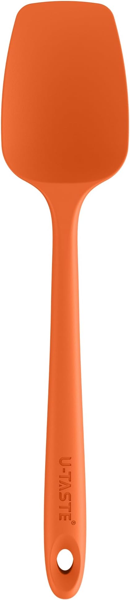 U-Taste Silicone Cooking Spoon Spatula: 480ºF Heat Resistant Food Grade 11.38" Flexible Rubber Kitchen Spoonula, Seamless Pastry Bowl Scraper for Mixing Stirring Scraping in Nonstick Cookware (Orange)