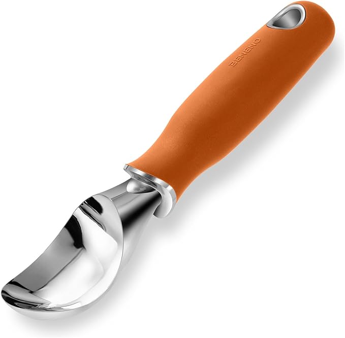 Beneno Heavy Duty Ice Cream Scoop - Upgraded Anti-Fracture Design, Comfortable Grip Long Handle, Effortless Scooping & Dishwasher Safe, Orange
