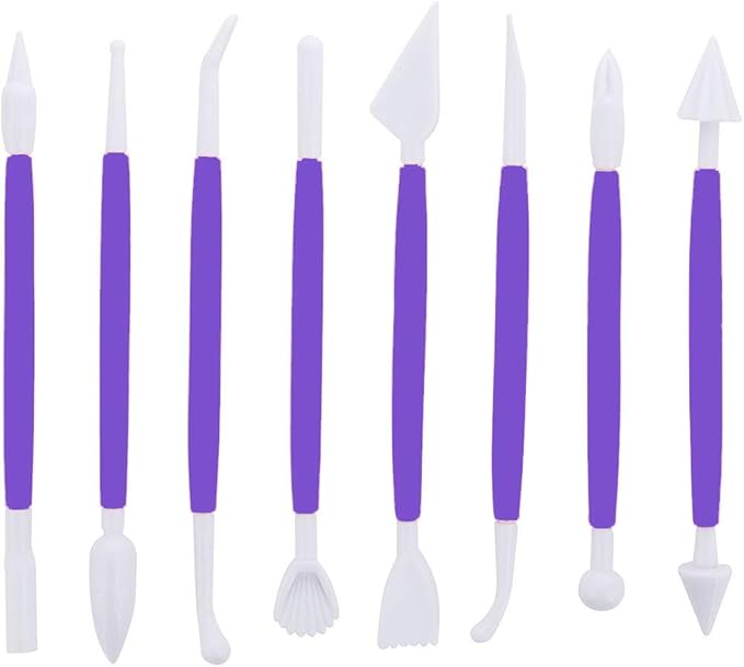 Marshmallow Fondant Cake Decorating Hand Tool 12 Pcs 5 Sets Sugarcraft Gumpaste Icing Smoother Rolling Pin Trimmer Cutter Embosser Flower Scissor Modelling Accessories Supplies Kit Purple