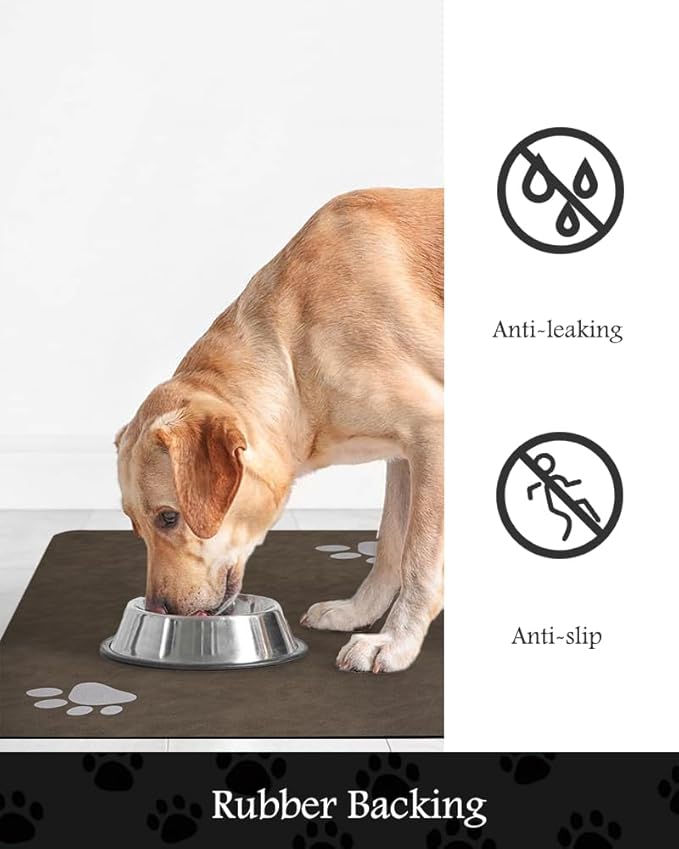 Pet Feeding Mat-Absorbent Dog Mat for Food and Water Bowl-No Stains Quick Dry Water Dispenser Mat-Dog Accessories Pet Supplies-Bowl for Messy Drinkers（Brown,23"x34"