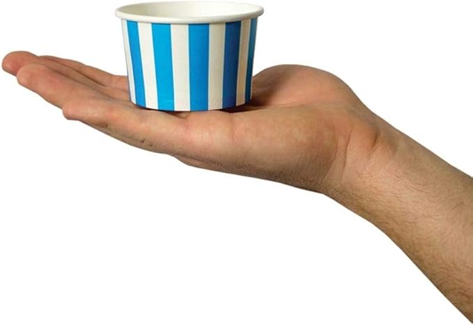 UNIQ 1000-Count 4 oz Striped Paper Ice Cream Cups Blue Color | Disposable Dessert Bowls in Multiple Colors Frozen Dessert Supplies