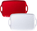 LEHAHA Large Christmas Melamine Serving Tray with Handles, Rectangular Serving Platter, Set of 2, 19''x12'' Turkey/Barbecue/Food/Grilling Prep and ServeTray. Bright White and Christmas Red