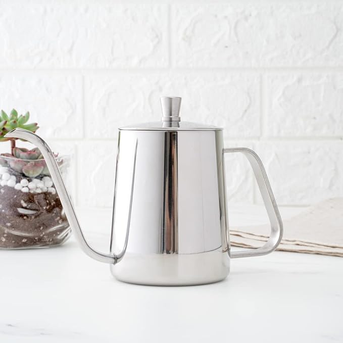Restaurantware Restpresso 12 Ounce Gooseneck Kettle, 1 Dishwashable Pour Over Kettle - With Thermometer Hole, Non-Stick Coating, Stainless Steel Stovetop Kettle, Built-In Handle, - Restaurantware