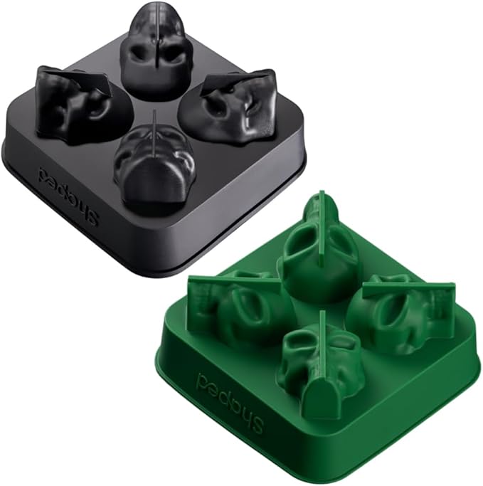 SHAPED 2-PACK BUNDLE 3D Ancient Alien & Skull Ice Mold Trays, Super Flexible Silicone Molds for Ice Cubes, Soaps, Chocolates, DIY Figures, Cookies, Resin Models