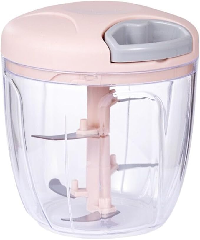 Food Chopper,Garlic Chopper with Container,Vegetable Kitchen Cutter,Pull String Hand Manual Food Processor Sharp Blades Mincer Shredder for Cutting Onions Chili Ginger Seasoning (Pink, 900ml)