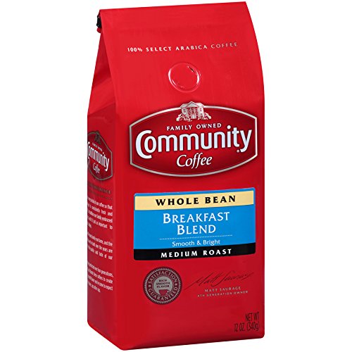 Community Coffee Breakfast Blend Whole Bean Coffee, Medium Roast, 12 oz Bag (Pack of 2)