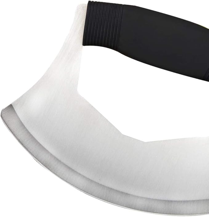 Mezzaluna Salad Chopper,Stainless Steel Mezzaluna Knife Razor Sharp Rocker Slicer with Protection Cover Vegetable Chopper Mincing Cutter for Pizza Cheese Onion Carrot Pepper Garlic