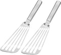 KSENDALO Flexible Fish Spatula Stainless Steel -Slotted Thin Egg Flipper with Riveted Handle, Angled Blade & Hollow Grip, Metal Turner for Cooking Fish Egg Pancakes (2 pack)