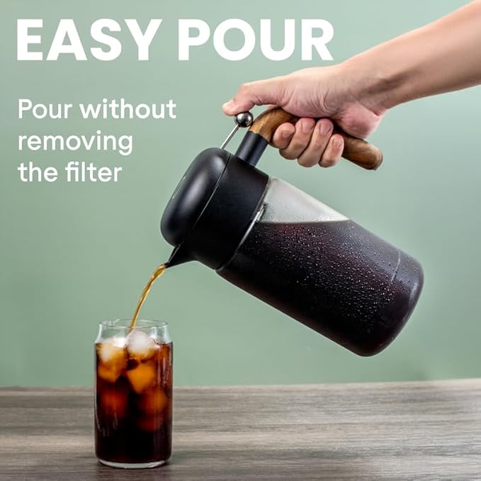 LAFEECA Cold Brew Coffee Maker - Iced Tea Brewer with Airtight Lid - Stainless Dual Ultra Filter - Tritan Pitcher - 1500 ml / 51 oz - Black