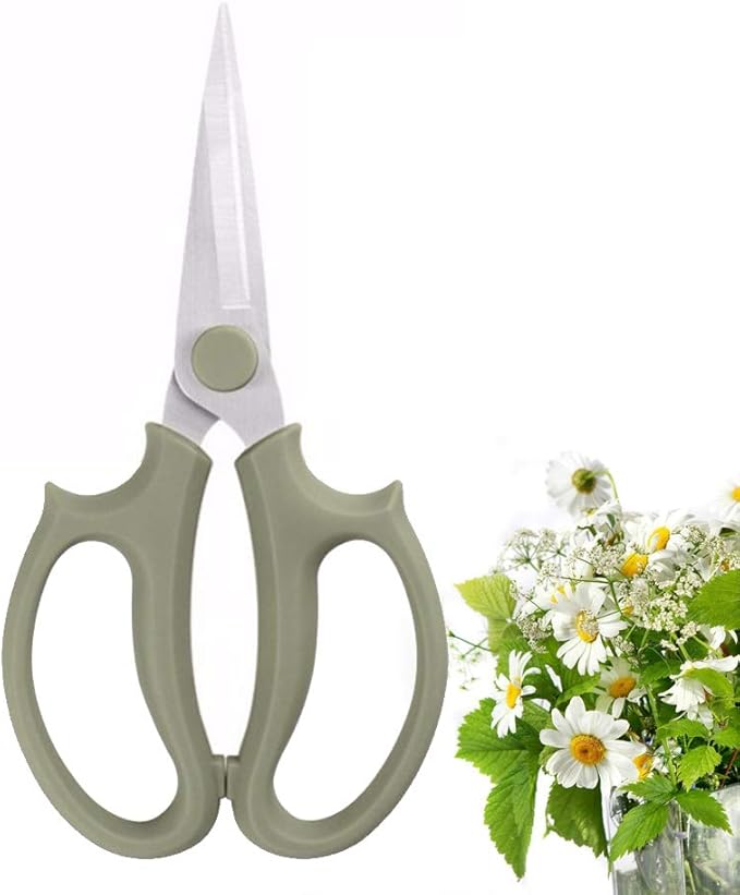 Leize Flower Scissors, Premium Thickened Stainless Steel Floral Shears, Strong Pruner for Flowers, Branches and Leaves (Grey Green Slender)