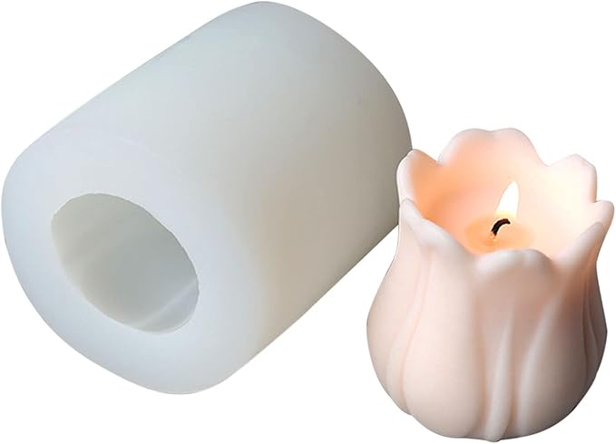 Silicone Candle Mold, 3D Handmade Soap Mould,Tulip Flower Shape Mold,Fondant Chocolate Baking Molds,Polymer Clay Casting Mold for Candle Making Home Decoration