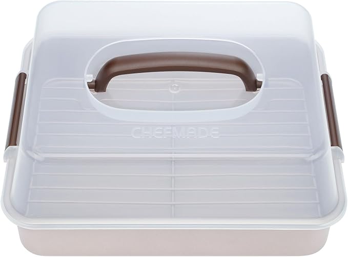 CHEFMADE Roasting Pan with Rack, 13-Inch Non-Stick Rectangular Deep Dish Oven-BBQ Bakeware for Oven Baking 9" x 13" x 2.4" (Champagne Gold)