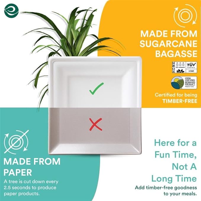 ECO SOUL Compostable Paper Plates 6 Inch (400 Count) Heavy Duty Disposable Dessert Plates, Eco-Friendly Sugarcane Bagasse Small Plates For Appetizer- White