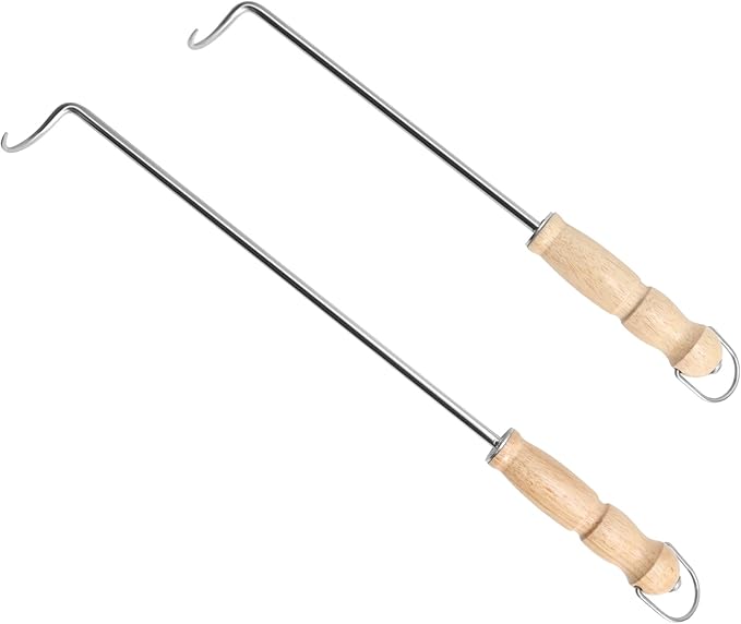 AJinTeby Food Flipper Hooks, Stainless Steel BBQ Turner Hooks Flips Meat Steak or Fish - 18-inch and 14-inch Meathooks Flipper