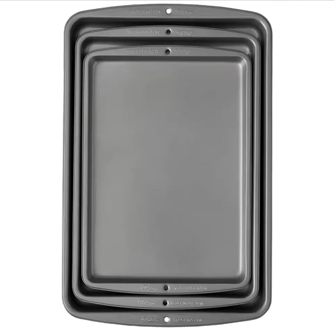 Premium Non-Stick Carbon Steel Cookie Sheet Pan Set, 3-Piece Bakeware Collection, Dishwasher Safe, Heat Resistant, Professional Baking Trays for Oven