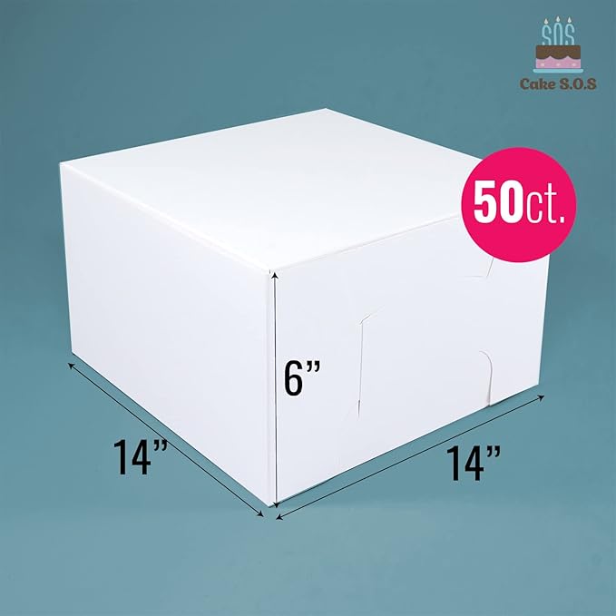 14x14x6 White Cake box, Premium Bakery Boxes, One piece, Perfect for packaging and selling cakes, donuts, cookies, and muffins, Pack of 50