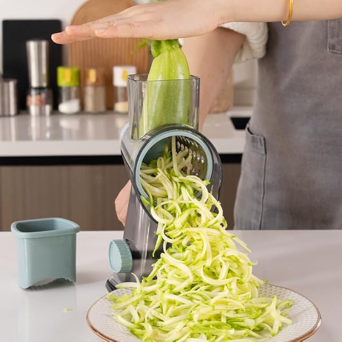 GYH&GXR Rotary Cheese Grater with Handle Vegetable Cheese Shredder Slicer Grater for Kitchen 3 Changeable Blades for Cheese Potato Zucchini Nuts Chocolate.
