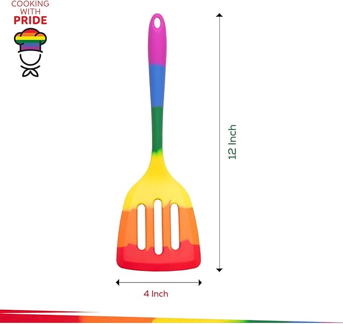 Cooking With Pride Non-Stick Slotted Turner, Heat-Safe Silicone With Iron Core, 12-Inch