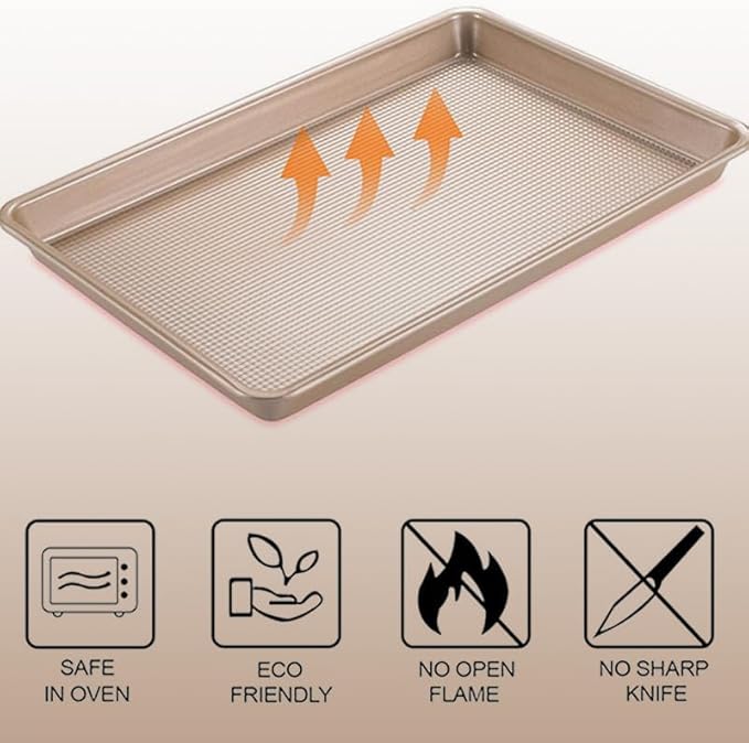 SAKER 3 Pack Nonstick Baking Sheet Set, Carbon Steel Cookie Pan with Cooling Rack, Even Heat Distribution & Warp-Resistant for Oven Baking, Roasting & Cooking (Champagne Gold)