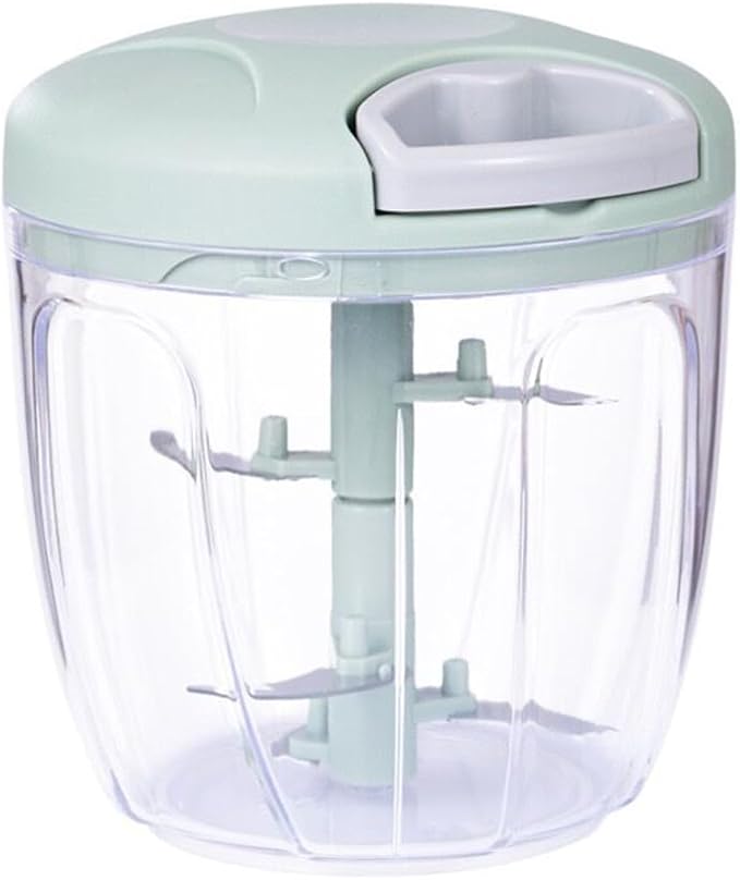 Food Chopper,Garlic Chopper with Container,Vegetable Kitchen Cutter,Pull String Hand Manual Food Processor Sharp Blades Mincer Shredder for Cutting Onions Chili Ginger Seasoning (Green, 900ml)