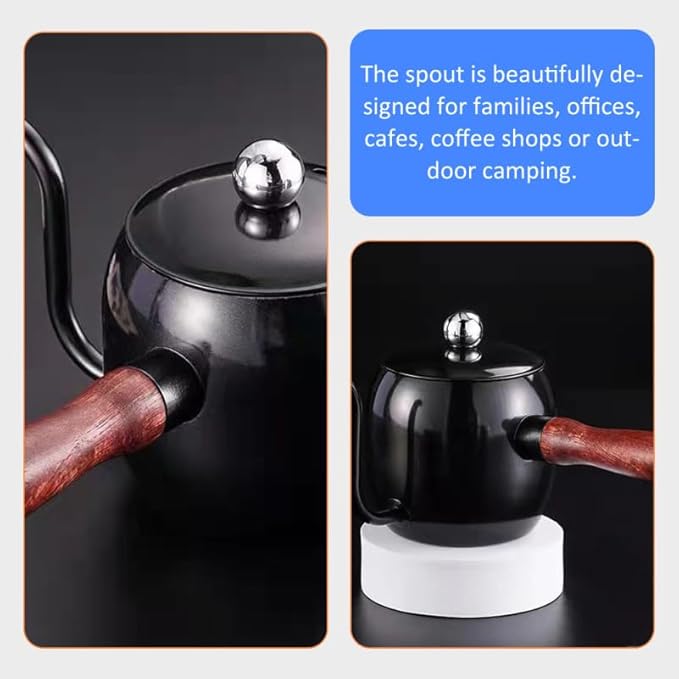 STOBOK 1Pc Japanese Style Gooseneck Coffee Kettle, 500ml Stainless Steel Drip Pot with Wooden Handle for Home, Office, Coffee Shop, Black