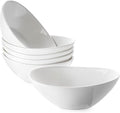 DOWAN White Cereal bowls, 16 Ounces Ceramic Dessert Bowls Set of 6, Oval Ice Cream Bowls for Cereal Snack Dessert Pasta and Side Dish, Microwave & Dishwasher Safe, Good Size for Garden Tea Parties