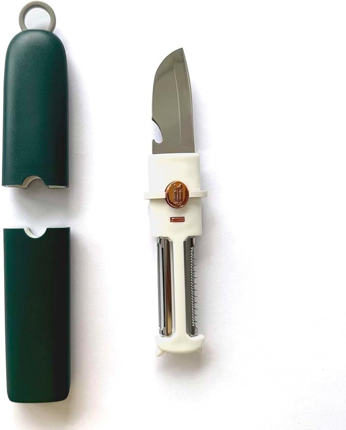 5-in-1 Small Cutting Board Set，Multifunctional Travel Stainless Steel Fruit Knife with cover，Outdoor Portable Peeling Fruit Potato Peeler for Travel, Camping, Kitchen (green)