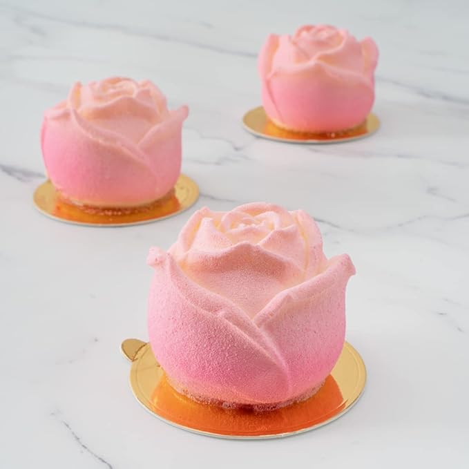 Pastry Tek 6 Cavities Rose Baking Molds, 10 Oven-Ready 3D Rose Molds - Flexible, Freezable, White Silicone Chocolate Molds, Easy Release, For Making Candies or Chocolates - Restaurantware