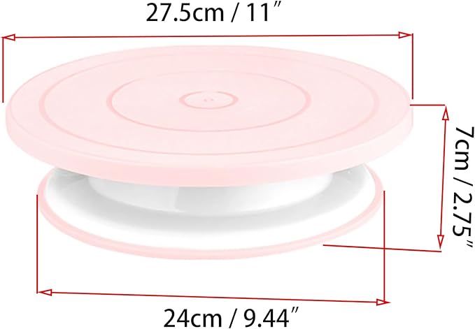 Cake Decorating Turntable 11 Inch Cake Turntable Anti-Slip Rotating Cake Stand for Decorating(1pcs Pink)