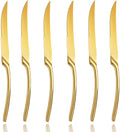 Lemeya Stainless Steel Gold Steak Knives Set of 6,Forge Steak Knife,Serrated Steak Knives Set,6 Piece Heavy Steak Knives-10 inch,Mirror Polished,Dishwasher Safe