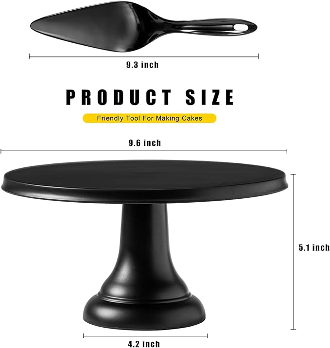 JOYMAY 9.6 Inch Bamboo Fiber Cake Stand, Round Cake Holder, Cake Plate with Detachable Base, Dessert Table Display Set, Cake Decorating for Birthday Party Baking Gifts for 6inch, 8inch Cakes (Black)