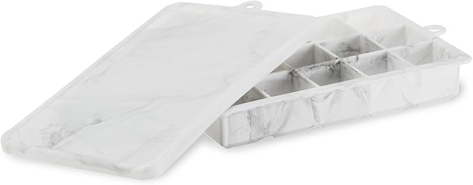 Host Ice Cube Tray with Lid, Makes 15 1.25" Cubes, Durable Silicone Trays, Perfect for Cocktails, Beverages, Mocktails, Iced Coffee, Tea, Infused Water, Kitchen Essentials, Set of 1, Marble