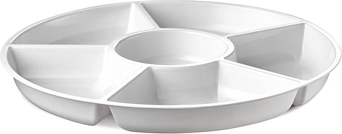 Plasticpro 6 Sectional Round Plastic Serving Tray/Platter (8, White)