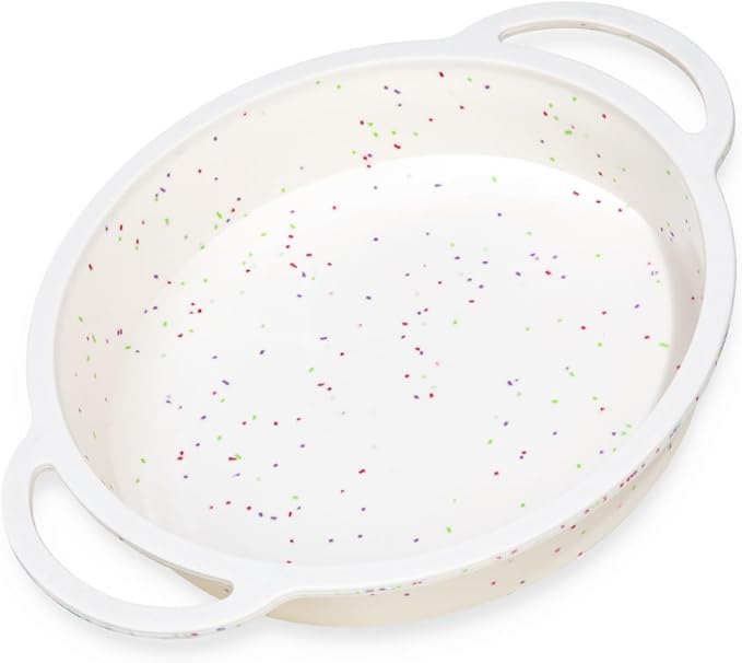 9 Inch Round Cake Pan, Metal Reinforced Frame Silicone Cake Mold for Baking with Handle Easy to Move Confetti