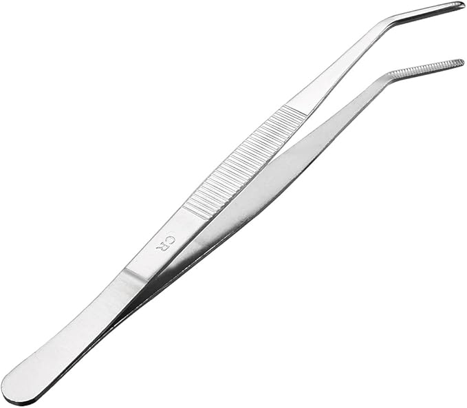 uxcell 8-Inch Stainless Steel Tweezers with Curved Serrated Tip Daily Garden Tool