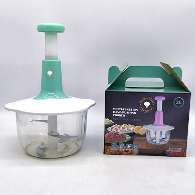 Manual vegetable Cutter Chopper, food processor Large 1.5L Bowl Effortless Meat Mincer Fruits and Herbs Chopper Garlic Onion Hand Press Manual Food Chopper (Pink)