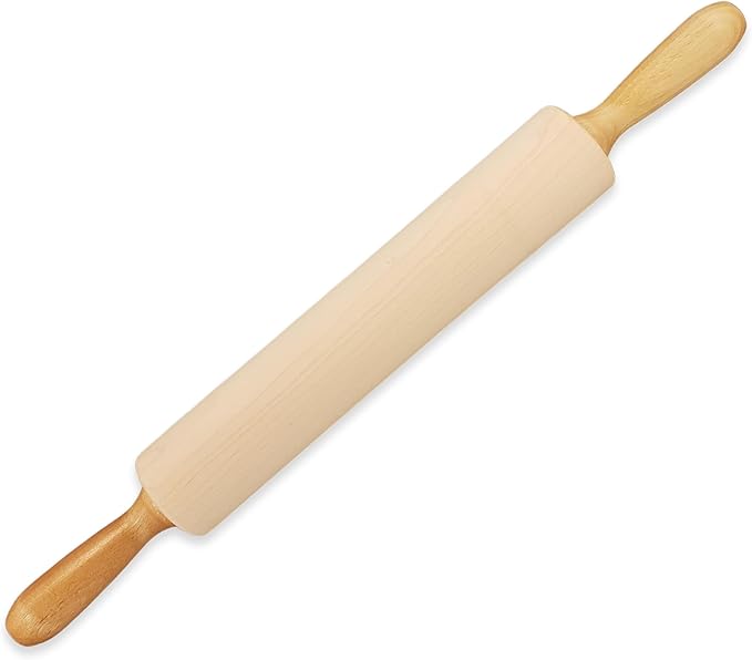 Frieling Maple Rolling Pin with Handles - 2.4-in x 12-in Barrel, Natural Wood - Baking Essentials, Pastry Roller & Pizza Dough Roller