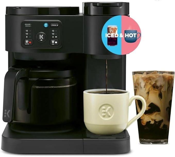 2-in-1 Hot & Iced Coffee Maker for Pods & Grounds – 12-Cup Glass Carafe & Single-Serve Brewer, 72oz Reservoir, Strong Brew, Extra Hot, Brew Over Ice, MultiStream Tech, Compact Design (Black)