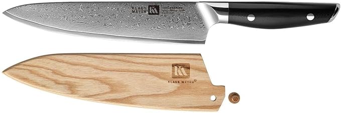 Klaus Meyer Luxor 8 Inch Chef Knife, Damascus Kitchen Knife, VG10 High Carbon Stainless Steel Japanese Chefs Knife with Wood Sheath