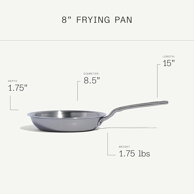Made In Cookware - 8-Inch Stainless Steel Frying Pan - 5 Ply Stainless Clad - Professional Cookware - Crafted in Italy - Induction Compatible