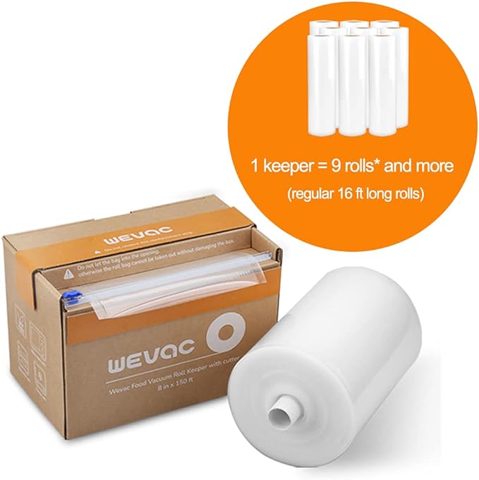 Wevac 11” x 150’ Food Vacuum Seal Roll Keeper with Cutter, Ideal Vacuum Sealer Bags for Food Saver, BPA Free, Commercial Grade, Great for Storage, Meal prep and Sous Vide