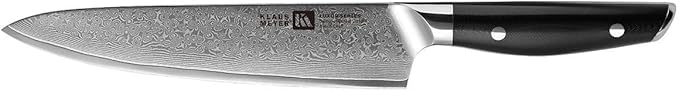 Klaus Meyer Luxor 8 Inch Chef Knife, Damascus Kitchen Knife, VG10 High Carbon Stainless Steel Japanese Chefs Knife with Wood Sheath