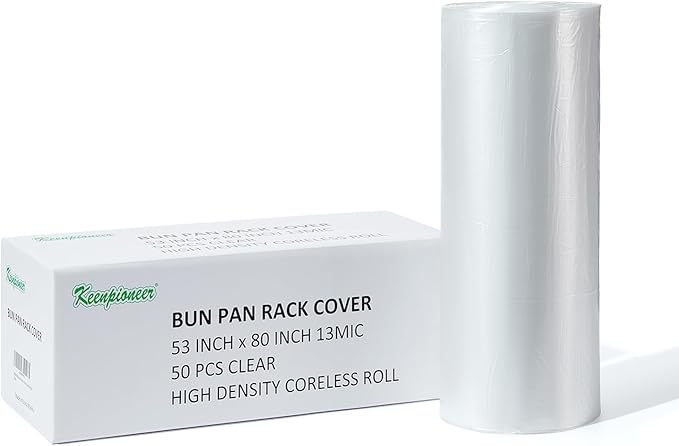 Keenpioneer Disposable Bun Pan Rack Cover Rolls, 53x 80 Inch, Clear (Case of 50)