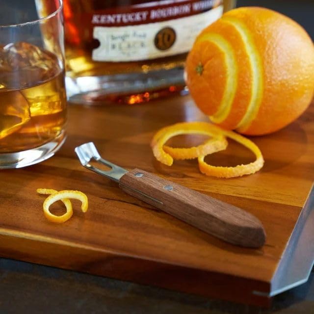 1Pc Cocktail Channel Knife with Walnut Wood Handle, Stainless Steel Bar Tool for Bartenders, Versatile Tool and Peeler for Cocktails
