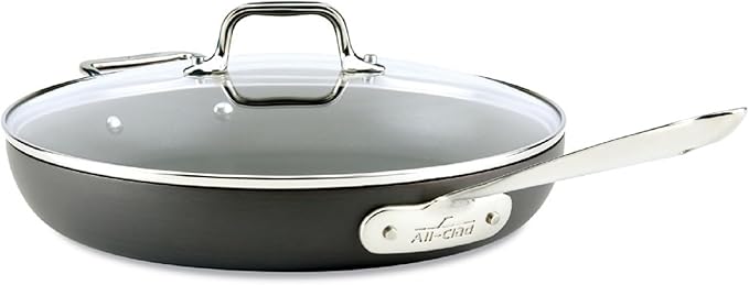 All-Clad HA1 Hard Anodized Nonstick Fry Pan 12 Inch Induction Oven Broiler Safe 500F, Lid Safe 350F Pots and Pans, Cookware Black
