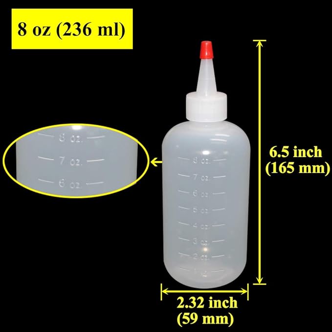 Belinlen 20 Pack 8-Ounce Plastic Squeeze Bottles with 20pcs Red Tip Caps and Measurement - Good for Crafts, Art, Glue, Multi Purpose Set of 20 with extra 6 Red Cap 36 Chalk Labels and 1 Pen