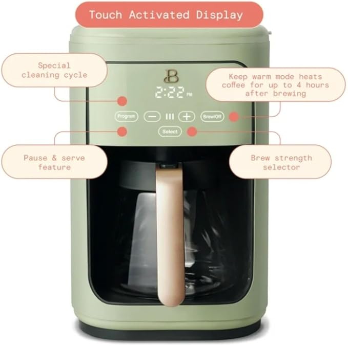 Beautiful 14-Cup Programmable Coffee Maker with Touch-Activated Display – Brew Hot Coffee Fast, Keep Warm & Auto-Pause (Sage Green)
